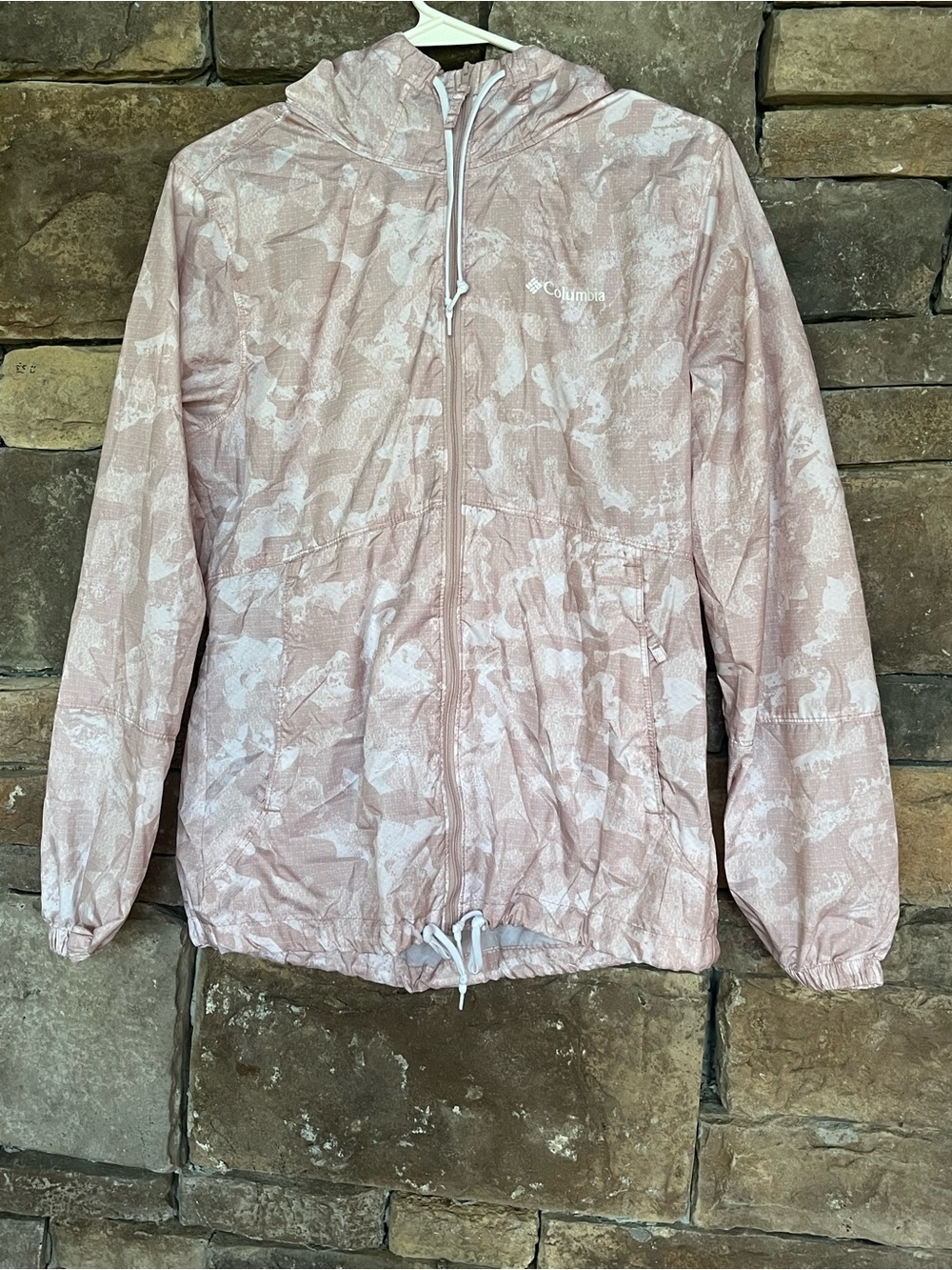 Columbia Women’s Pink Printed Hooded Windbreaker Jacket Size Small